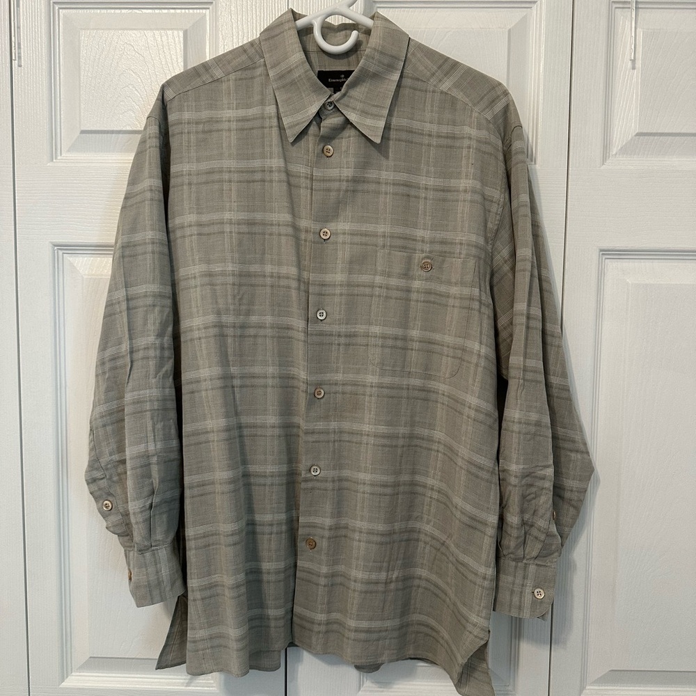 Ermenegildo Zegna Light Gray Plaid Long-Sleeve Button-Down Shirt
